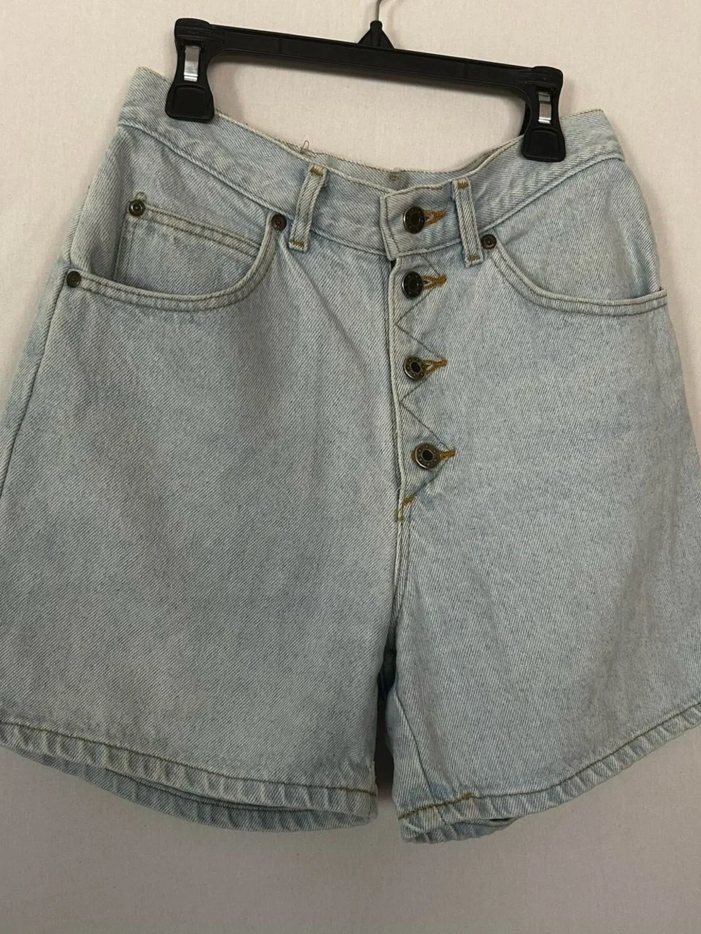 Light Blue Denim High-Waist Button-Front Women’s Shorts - Picture 3 of 4